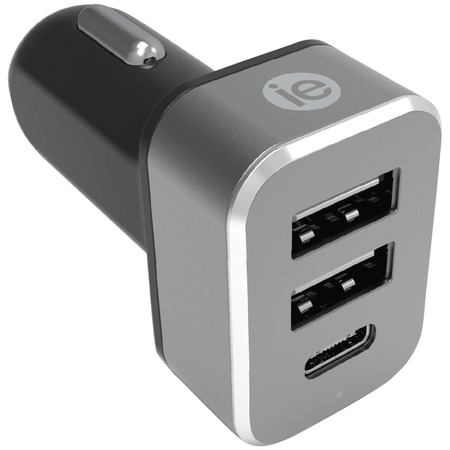 IESSENTIALS Fast Charge 4.1A Car Charger with 2 USB-A and 1 USB-C Ports IEN-PC42A1C-BK